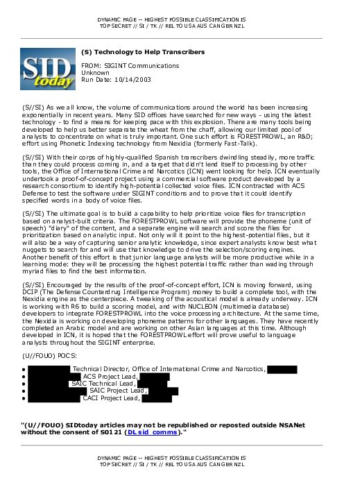 2003-10-14 SIDToday - Technology to Help Transcribers