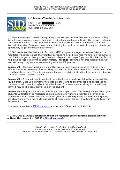 2003-10-16 SIDToday - Lessons Taught and Learned