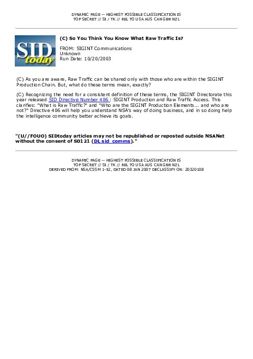 2003-10-20 SIDToday - So You Think You Know What Raw Traffic Is