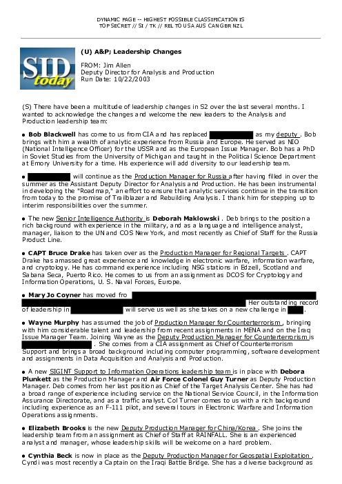 2003-10-22 SIDToday - AP Leadership Changes