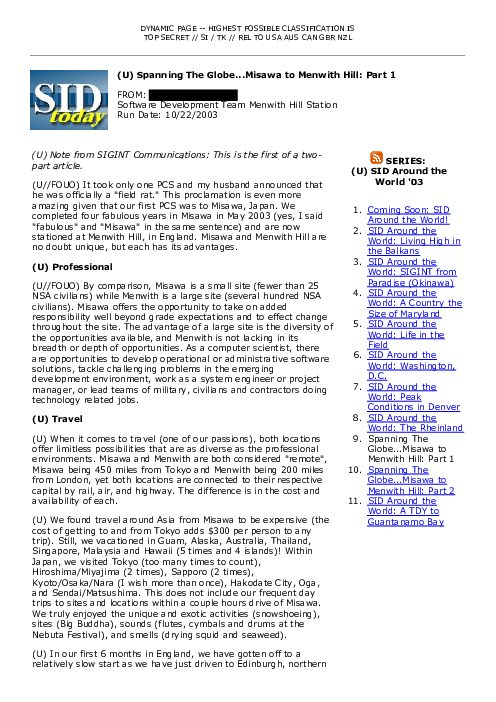 2003-10-22 SIDToday - Spanning The GlobeMisawa to Menwith Hill Part 1