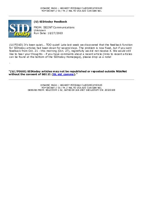 2003-10-27 SIDToday - SIDtoday Feedback