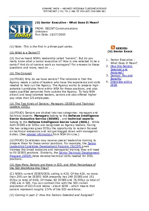 2003-10-27 SIDToday - Senior Executive - What Does It Mean
