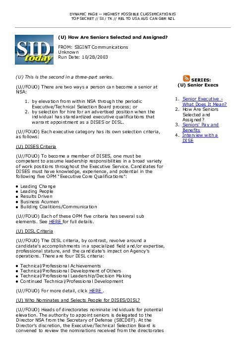 2003-10-28 SIDToday - How Are Seniors Selected and Assigned