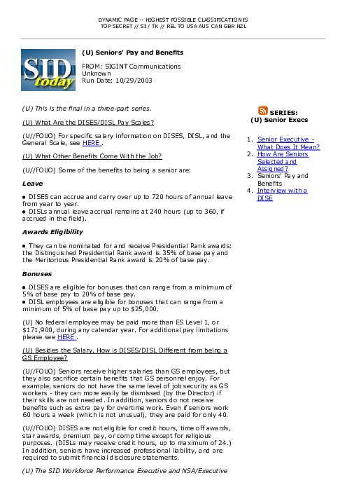 2003-10-29 SIDToday - Seniors Pay and Benefits