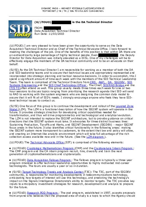 2003-11-03 SIDToday - REDACTED is the DA Technical Director