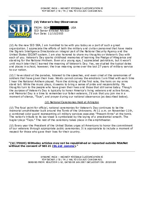 2003-11-10 SIDToday - Veterans Day Observance