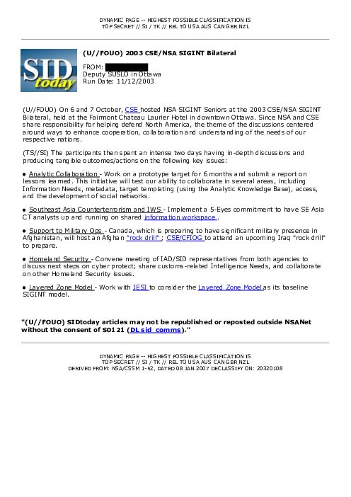 2003-11-12 SIDToday - 2003 CSENSA SIGINT Bilateral