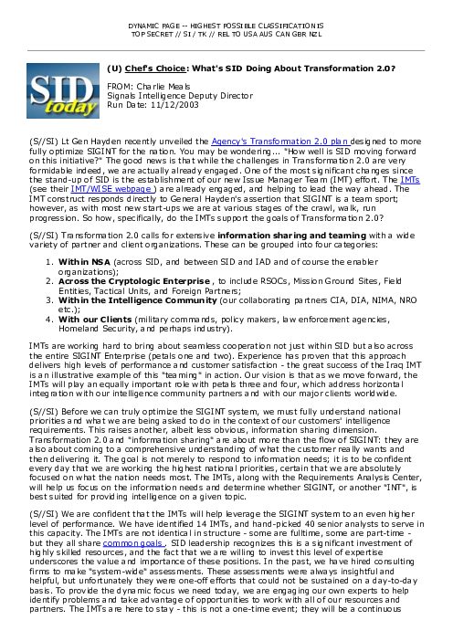 2003-11-12 SIDToday - Chefs Choice Whats SID Doing About Transformation 20