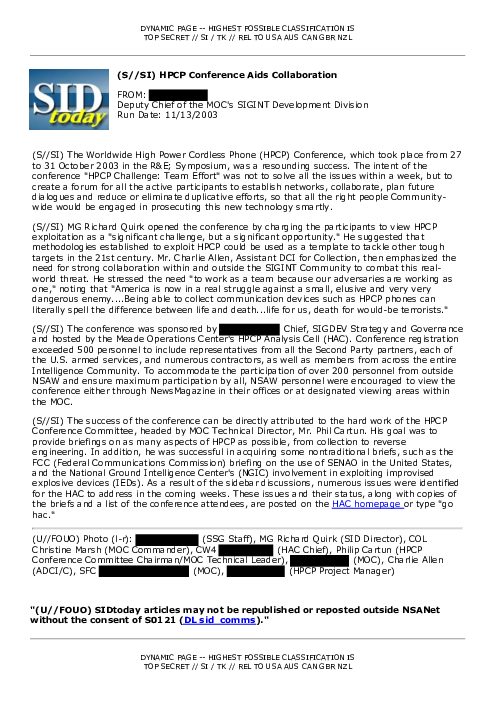 2003-11-13 SIDToday - HPCP Conference Aids Collaboration