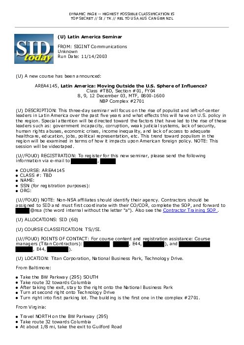 2003-11-14 SIDToday - Latin America Seminar