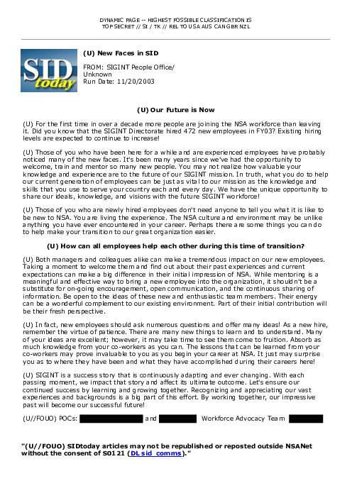 2003-11-20 SIDToday - New Faces in SID