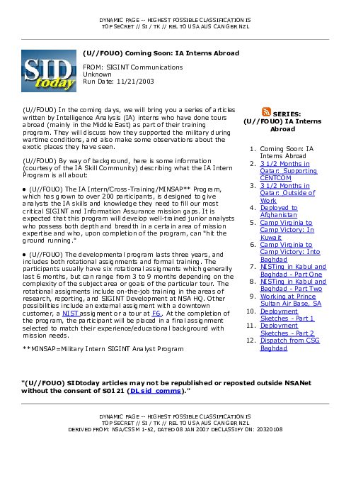 2003-11-21 SIDToday - Coming Soon IA Interns Abroad