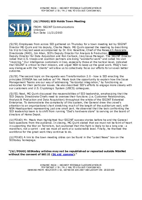 2003-11-21 SIDToday - SID Holds Town Meeting