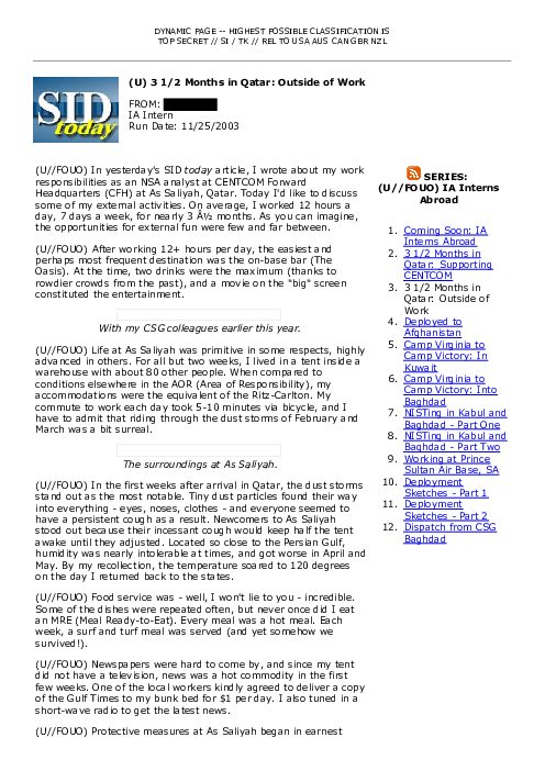 2003-11-25 SIDToday - 3 12 Months in Qatar Outside of Work