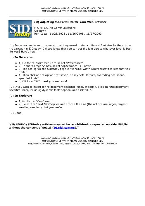 2003-11-25 SIDToday - Adjusting the Font Size for Your Web Browser