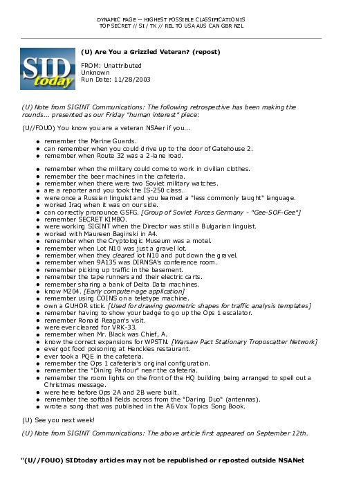 2003-11-28 SIDToday - Are You a Grizzled Veteran repost