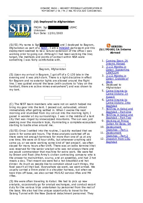 2003-12-01 SIDToday - Deployed to Afghanistan
