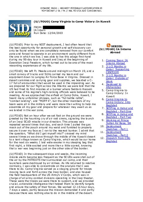 2003-12-04 SIDToday - Camp Virginia to Camp Victory In Kuwait