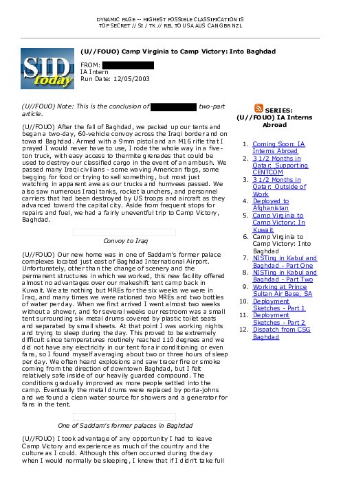 2003-12-05 SIDToday - Camp Virginia to Camp Victory Into Baghdad