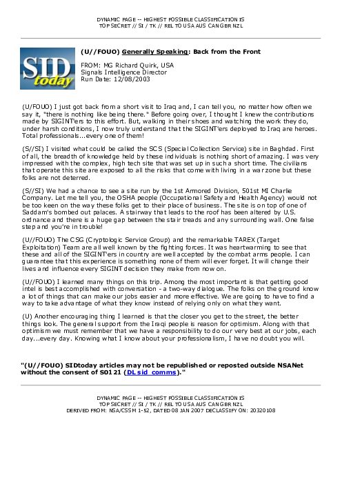 2003-12-08 SIDToday - Generally Speaking Back from the Front