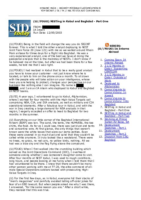 2003-12-09 SIDToday - NISTing in Kabul and Baghdad - Part One