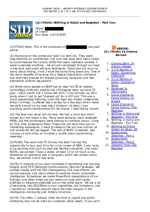 2003-12-10 SIDToday - NISTing in Kabul and Baghdad - Part Two