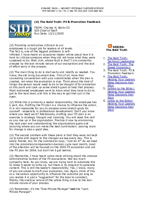 2003-12-11 SIDToday - The Bald Truth P3 Promotion Feedback
