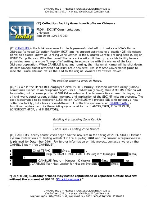 2003-12-15 SIDToday - Collection Facility Goes Low-Profile on Okinawa