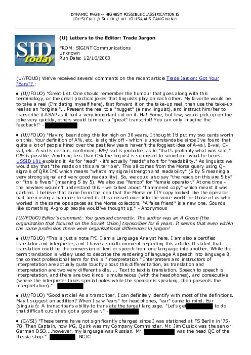 2003-12-16 SIDToday - Letters to the Editor Trade Jargon