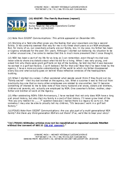 2003-12-24 SIDToday - SIGINT The Family Business repost
