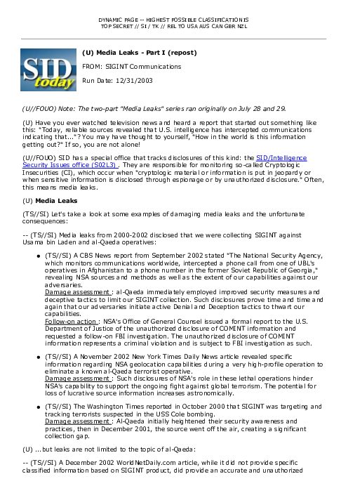 2003-12-31 SIDToday - Media Leaks - Part I repost