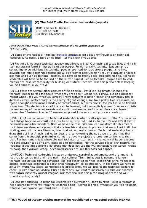 2004-01-02 SIDToday - The Bald Truth Technical Leadership repost