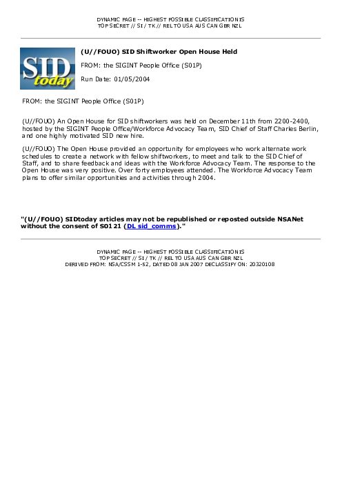 (U//FOUO) SID Shiftworker Open House Held