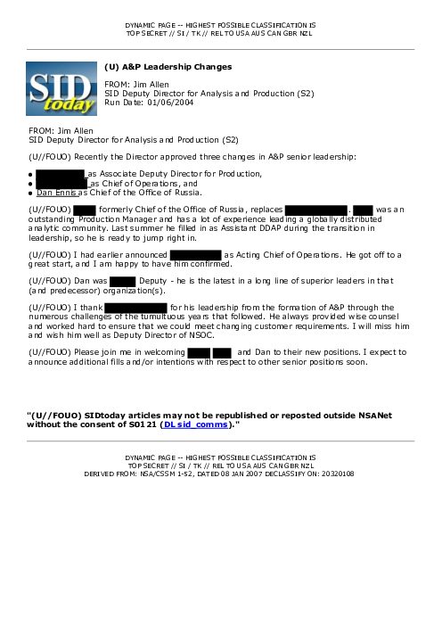 (U) A&amp;P Leadership Changes