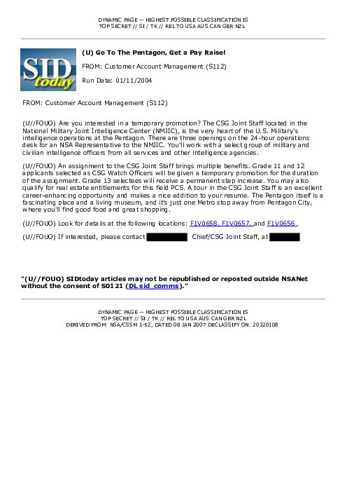 (U) Go To The Pentagon, Get a Pay Raise!