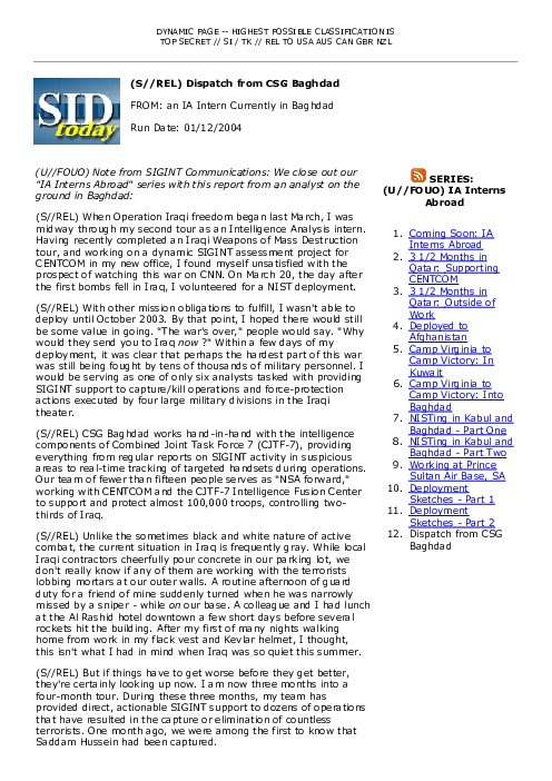 2004-01-12 SIDToday - Dispatch from CSG Baghdad