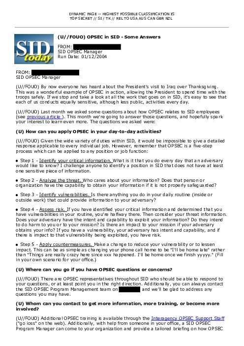 (U//FOUO) OPSEC in SID - Some Answers