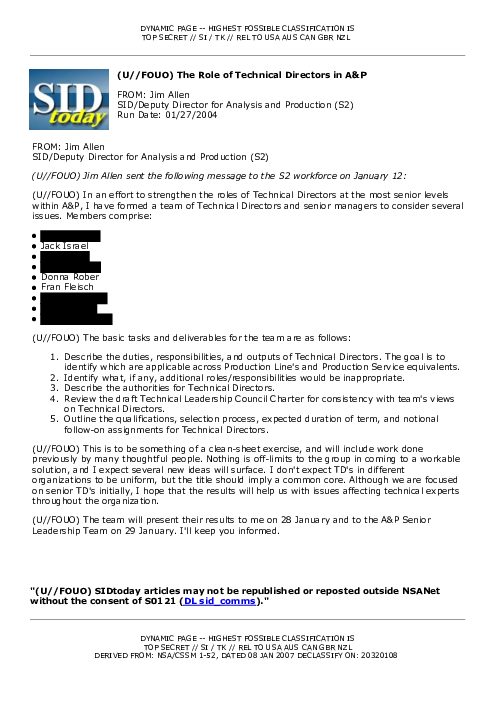 (U//FOUO) The Role of Technical Directors in A&amp;P
