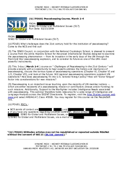 (U//FOUO) Peacekeeping Course, March 2-4