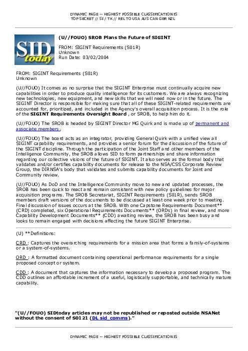 \⠀唀⼀⼀䘀伀唀伀尩 SROB Plans the Future of SIGINT