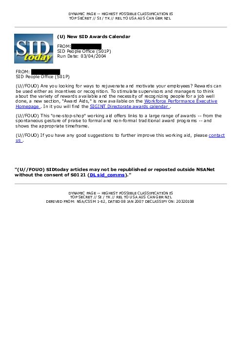 (U) New SID Awards Calendar