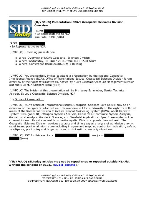 (U//FOUO) Presentation: NGA's Geospatial Sciences Division Overview