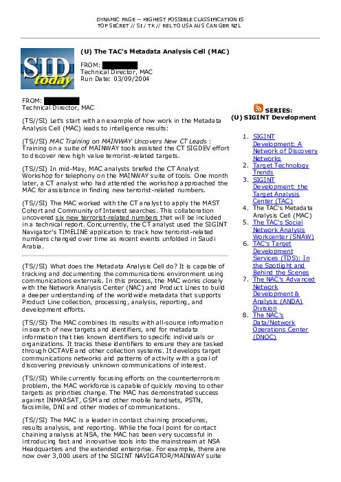 (U) The TAC's Metadata Analysis Cell (MAC)