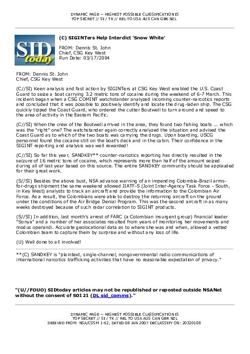 (C) SIGINTers Help Interdict 'Snow White'