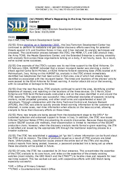 (U//FOUO) What's Happening in the Iraq Terrorism Development Center?