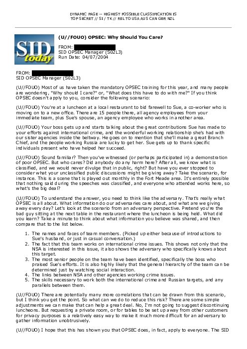 (U//FOUO) OPSEC: Why Should You Care?