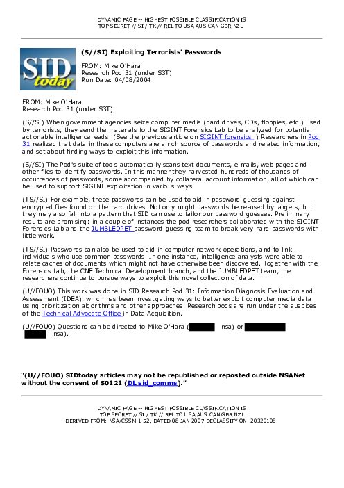 (S//SI) Exploiting Terrorists' Passwords