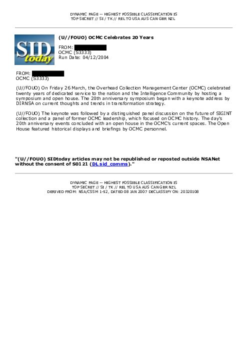 (U//FOUO) OCMC Celebrates 20 Years