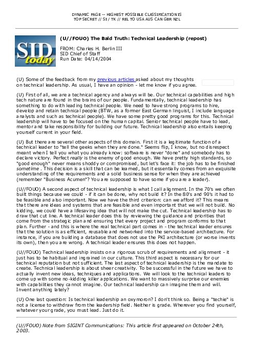 2004-04-14 SIDToday - The Bald Truth Technical Leadership repost